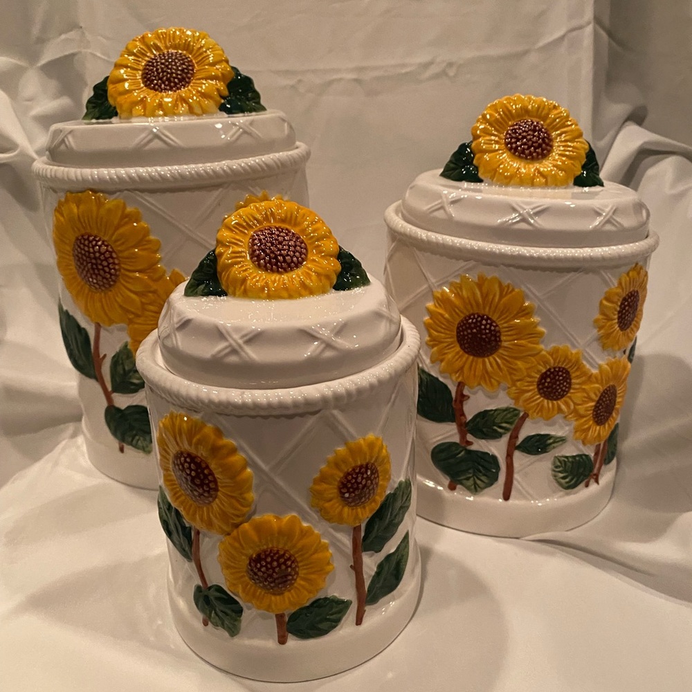 90s ceramic sunflower canister set